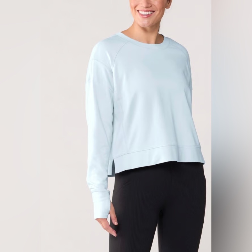 Sweaty Betty After Class Crop Sweatshirt Light Blue XS (US 4) MSRP $95